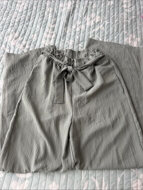Pink Lily Sage Green Wide Leg Paperbag Waist Pants